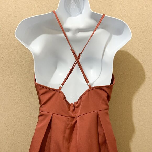 Elia-Cher Dress Women 8 Brick Color Spaghetti Strap Strappy Fit and Flare Party - Picture 4 of 6